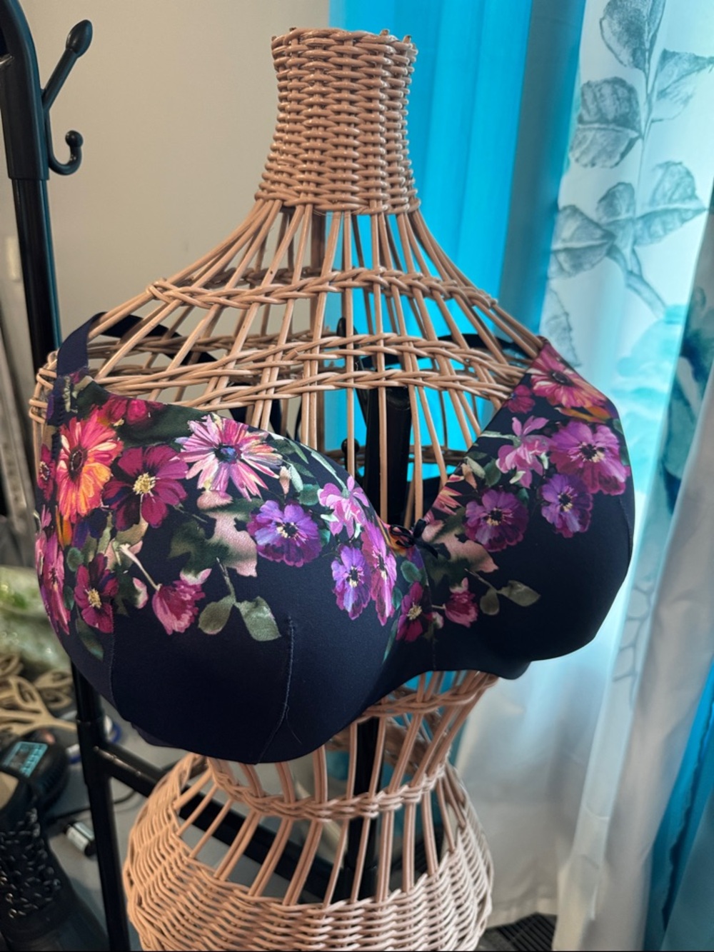 Cacique Black Bra with Pink & Purple Floral Print